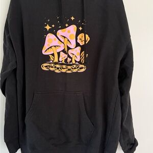 Black Graphic Hoodie with Mushroom Design